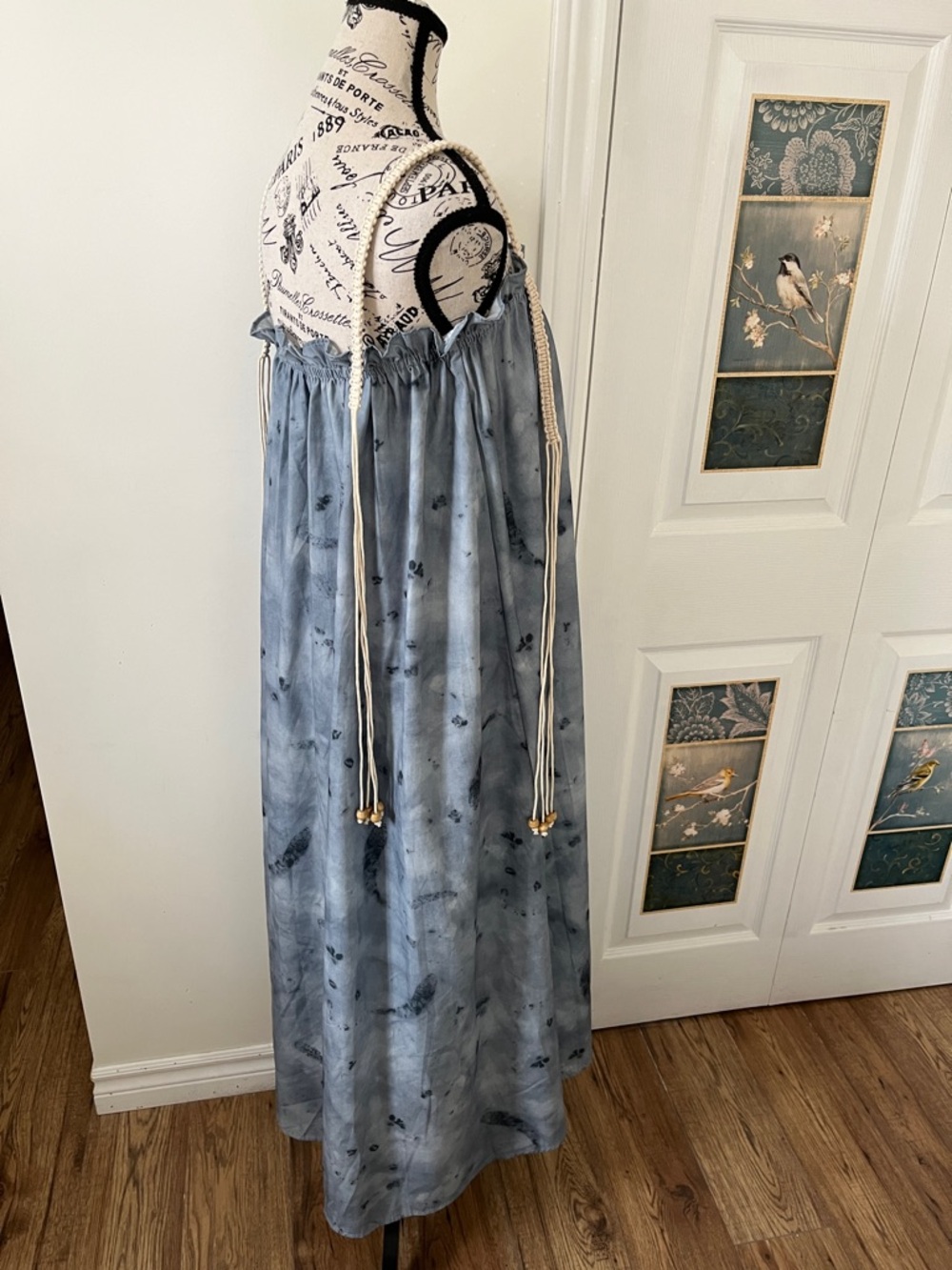 Boho Light Blue Tie-Dye Maxi Dress with Adjustable Neck - Picture 7 of 11